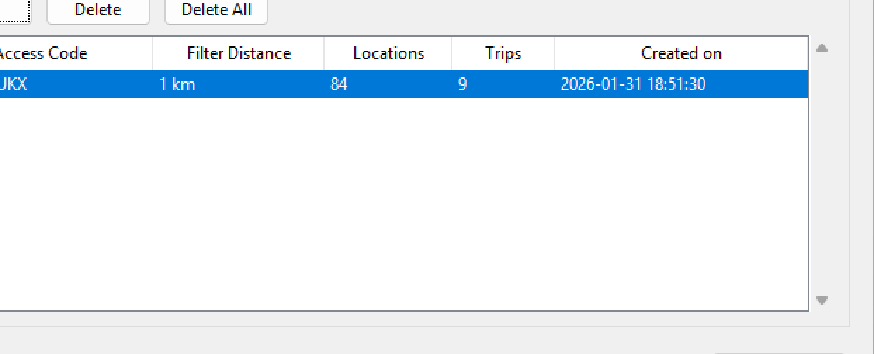 History panel with view and delete buttons